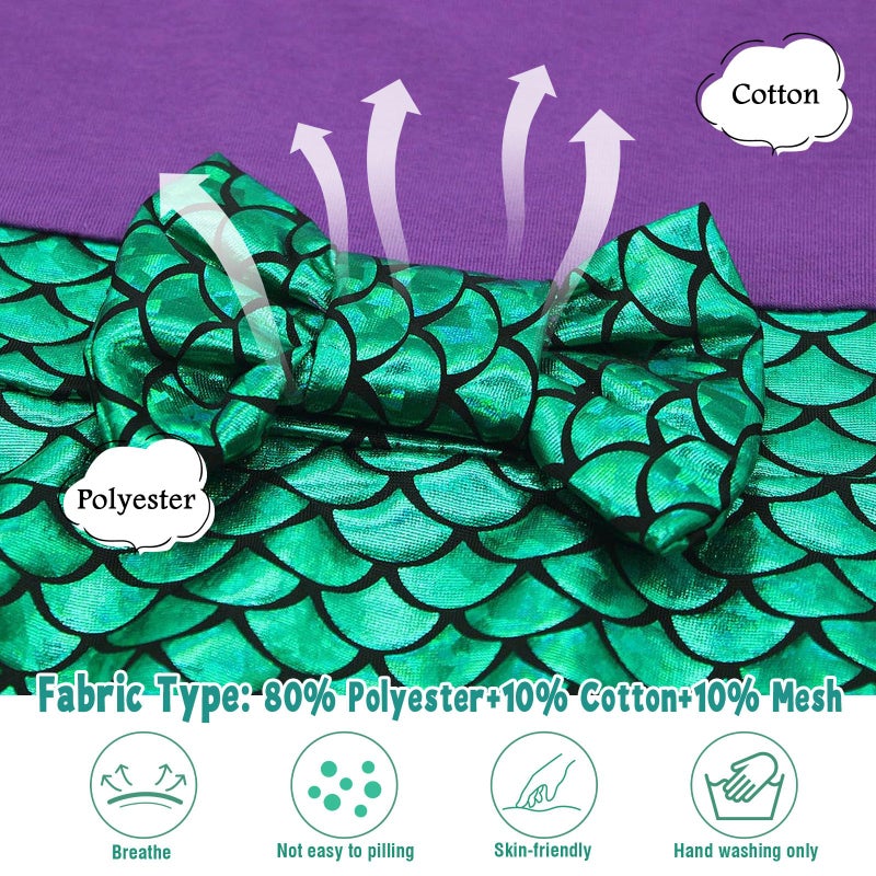 HenzWorld Little Girls Mermaid Costume Princess Dress up Halloween Costumes for Girls Birthday Party Gift Cosplay Halloween Outfit Green Fish Scale Sleeveless Purple 5t Kids Age 5-6 Years - Image 5